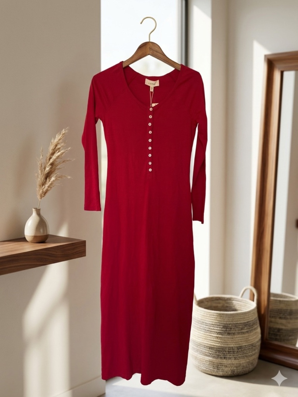 NWT Anthropologie Crimson Long-Sleeve Henley Maxi Dress